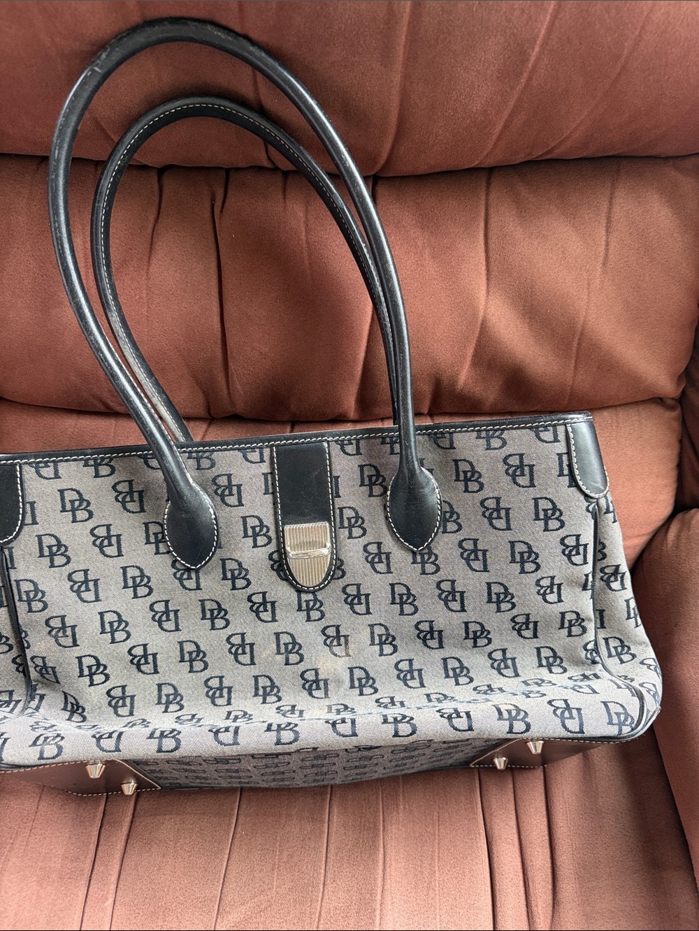 Dooney & Bourke Gray Logo Canvas Tote with Black Trim